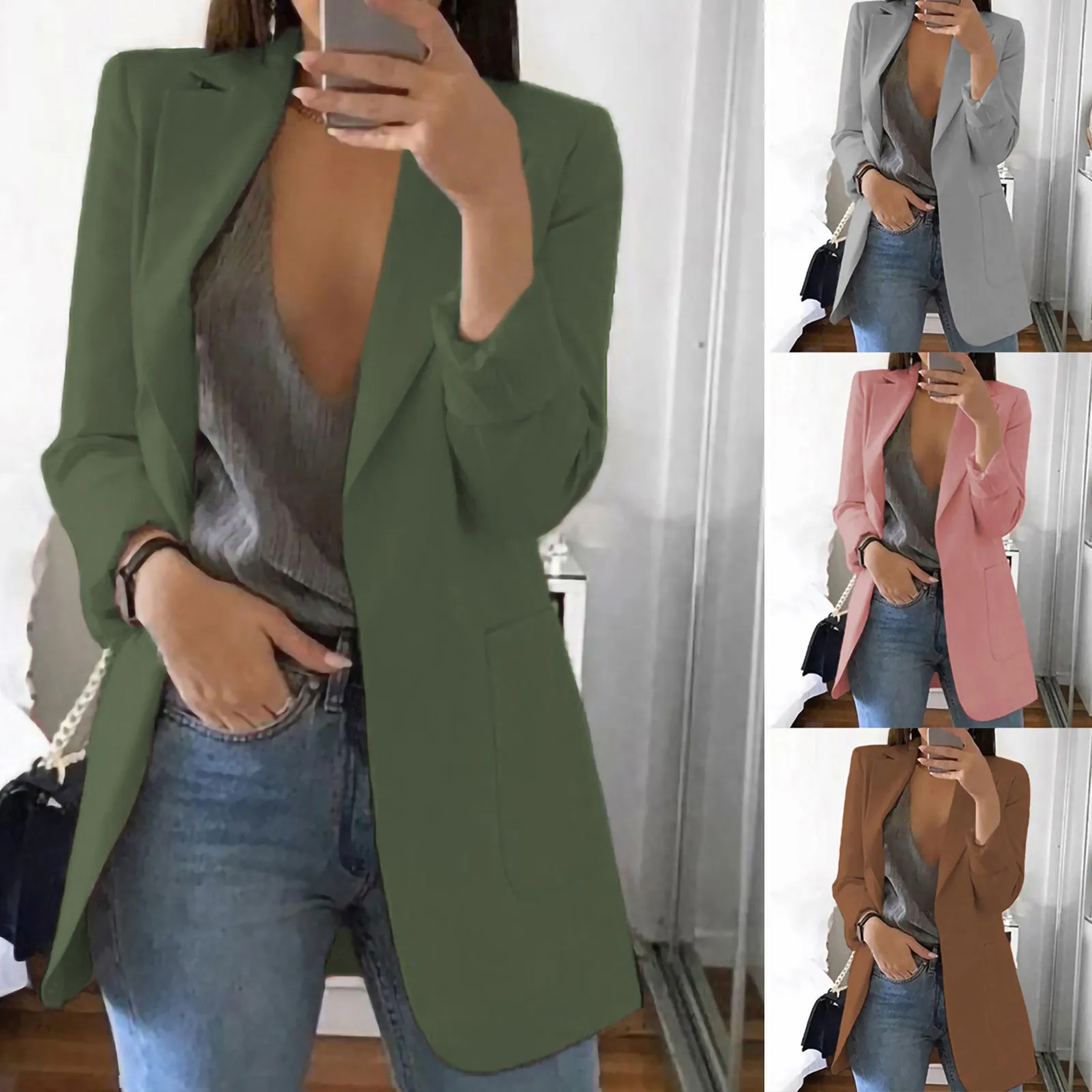 New Women Long Sleeve Work Suit Office Lady Elegant Blazers 2021 Blazers Windproof Blazer Fashion Basic Blazer Trench Coat Coats