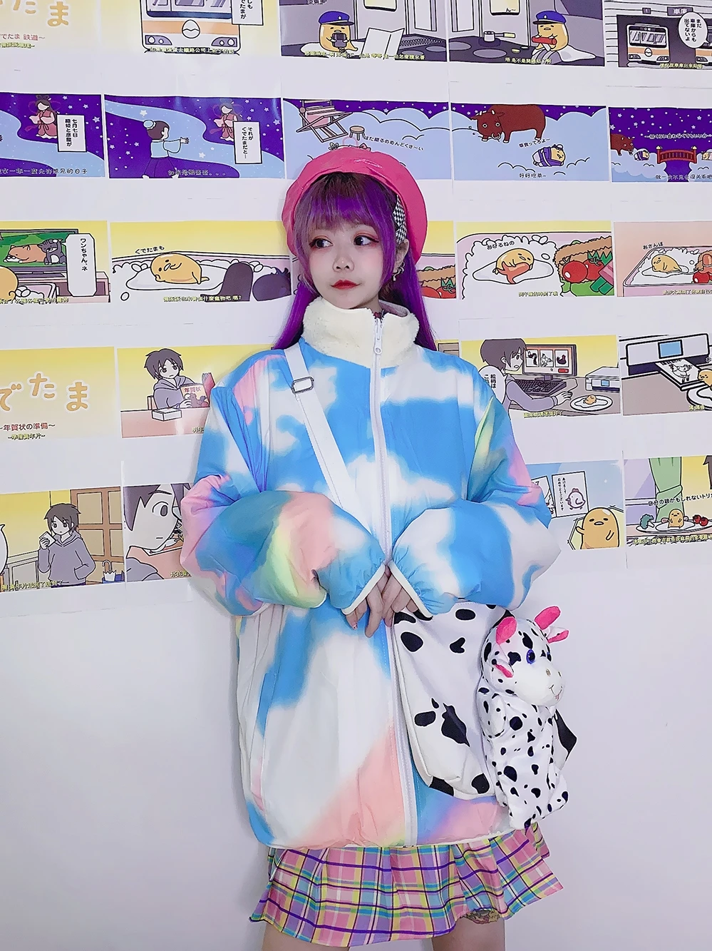 Students in double-sided yuansufeng blue sky white clouds wool sweet cotton jacket jackets coat coats | Женская одежда