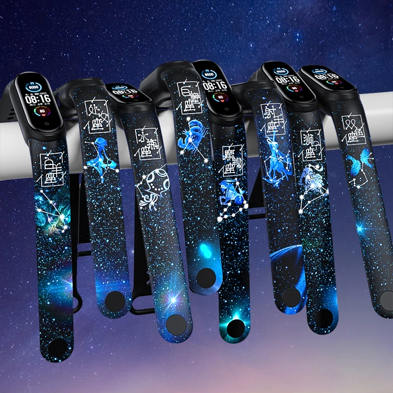 

Ремешок силиконовый для Xiaomi Mi Band 4 3 5 6, браслет с принтом созвездий, звездного неба, браслет для XiaoMi Band 4 5