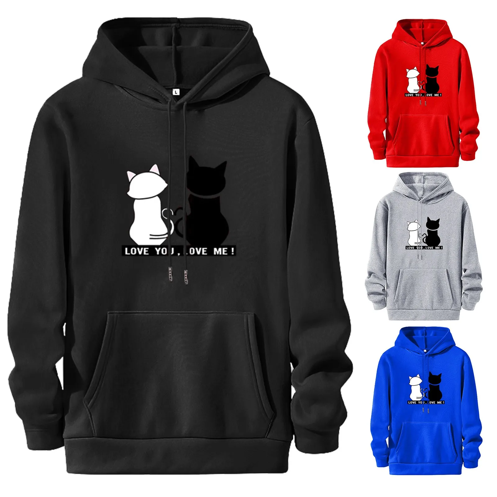 

Women's Casual Long Sleeve Print Pullover Hoodie Sweatshirt Tops Blouse Two cats ladies long-sleeved pullover hooded sweater