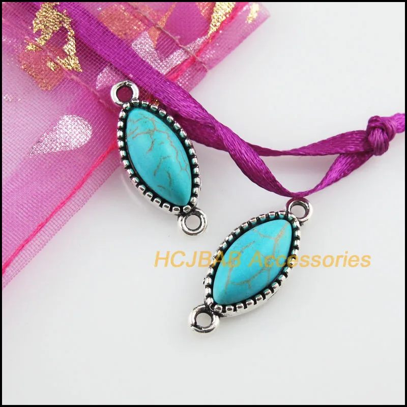 12 шт. Тибетский серебристый цвет синий овальный камень глаз Подвески-соединители