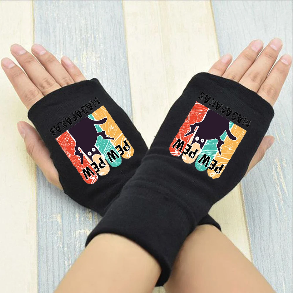 

Pew Madafakas Cute Cats Black Fingerless Work Gloves Men Winter Knitting Arm Warmers Luvas Goth Half Finger Wrist Mittens Women