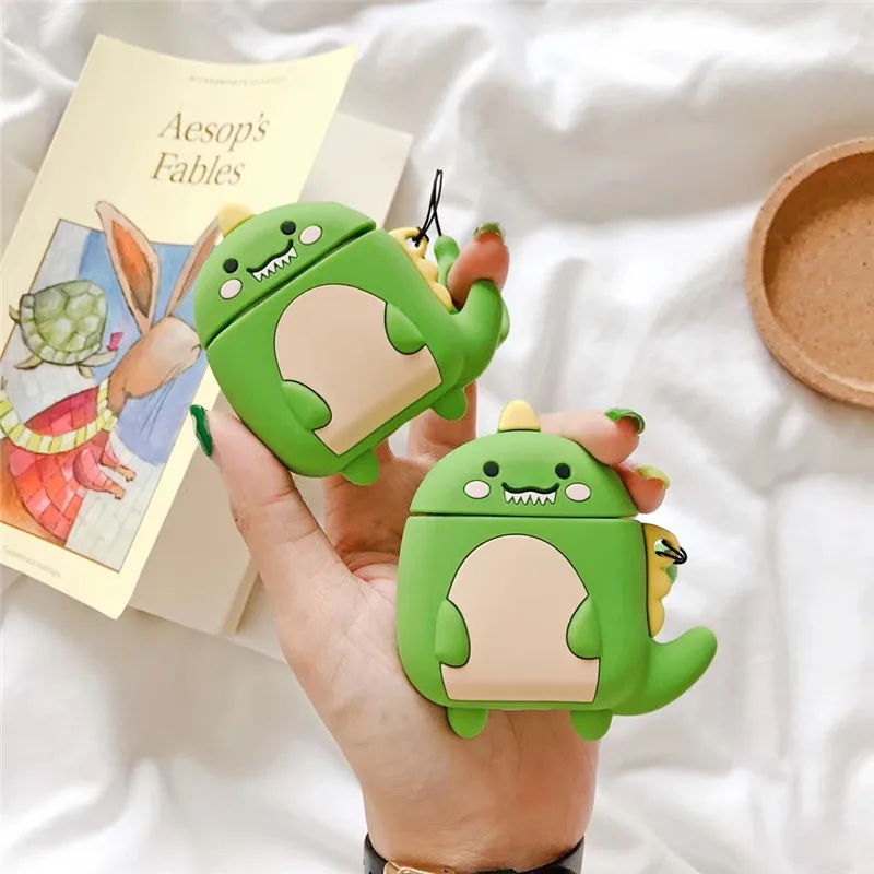 

For AirPod 2 Case 3D Green Dinosaur Cartoon Soft Silicone Wireless Earphone Cases For Apple Airpods Case Cute Cover Funda