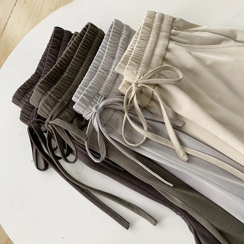 

New High Waist Casual Summer Slacks Pants Women Soft Comfort Women Pants Ice Silk Ankle-Length Long Trousers Female Slacks
