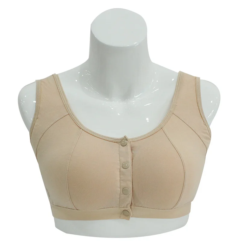 Mastectomy Silicone Breast Bra with Pockets Front Closure Cotton Plus Size Lingerie for Post Breast Form Prosthesis for Women