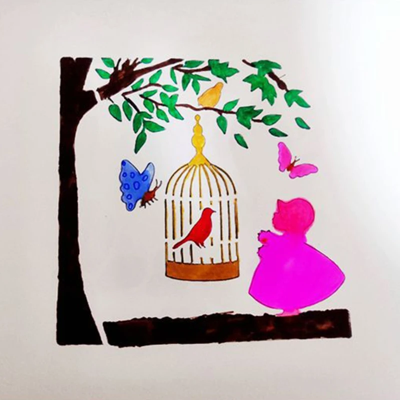 

16 Pieces DIY Painting Drawing Stencils Template Birds Stencils Flower Leaf Bird Tree Reusable Plastic Stencils Set