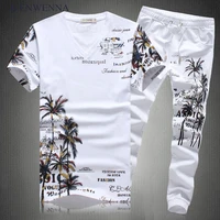 new fashion autumn long sets men casual coconut island printing suits for men chinese style suit sets t shirt trousers m 5xl