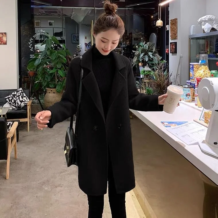 

Off-Season Clearance 2021 New Coffee Color Woolen Coat Women's Mid-Length Vintage Korean Style Slimming Autumn Winter Overcoat