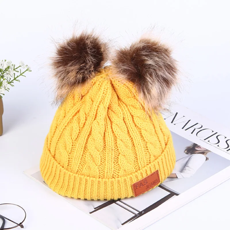 Детская шапка с помпоном зимняя вязаная Милая для девочек и мальчиков