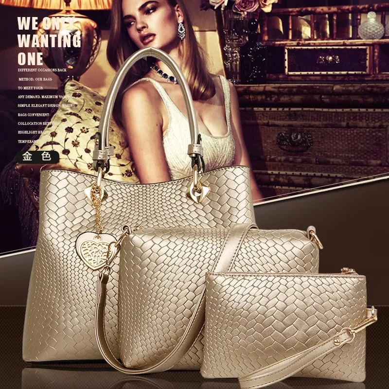 

2021 new woman bag fashion shoulder bag messenger bag handbag large bag middle bag three-piece set