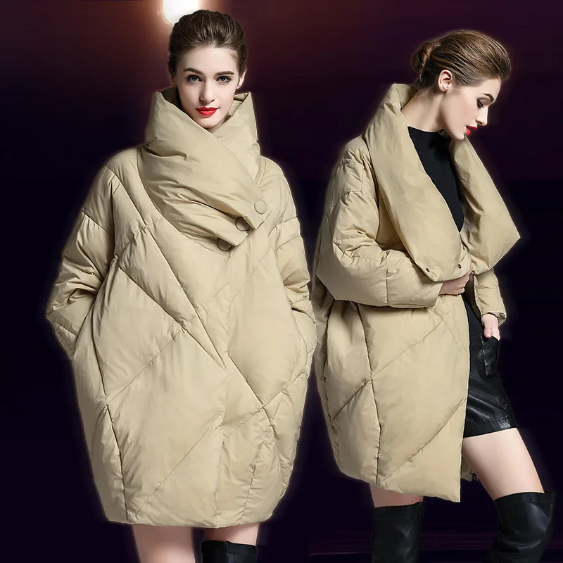 

plus size loose thick down jacket women short white duck down mid-length 2021 new fashion down jacket