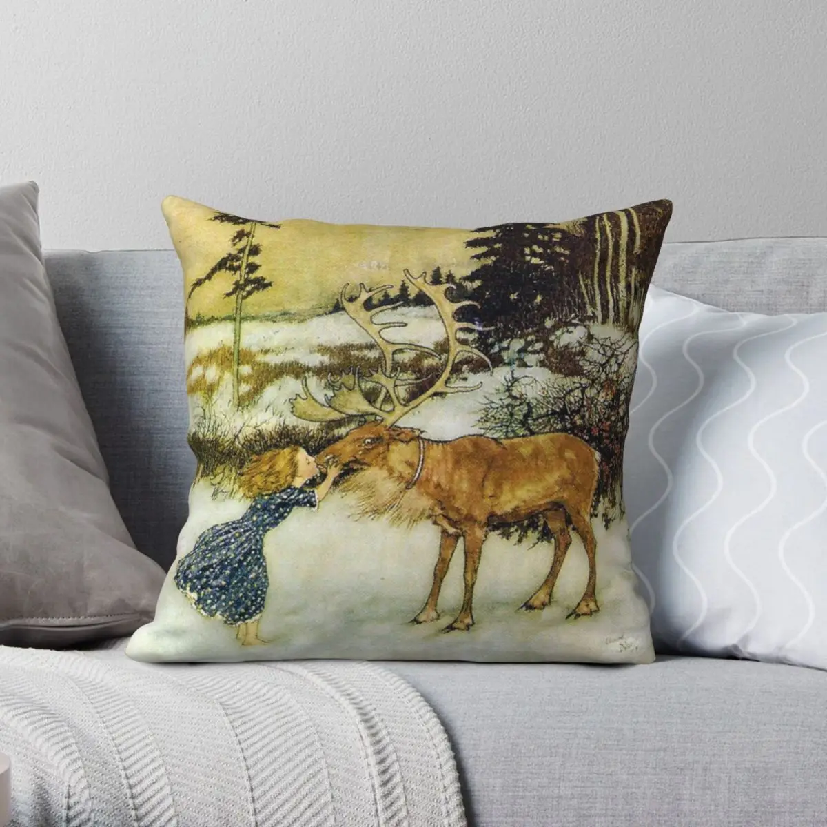 

Gerda And The Reindeer Square Pillowcase Polyester Linen Velvet Pattern Zip Decor Sofa Cushion Case 45x45