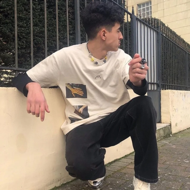 

Digital Print Short Sleeve T-shirt A-COLD-WALL Industrial Style T Shirts ACW Tee Tshirts Streetwear Men Women Tops Apricot S-XL