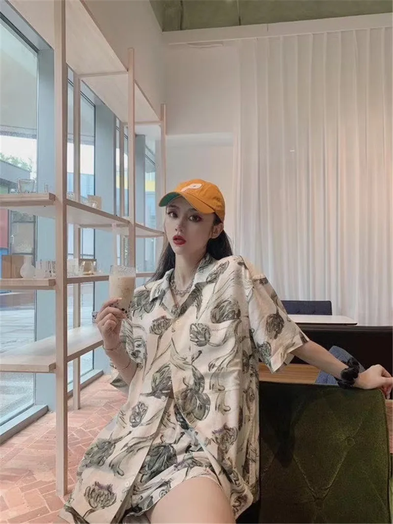 Мужская/женская рубашка с коротким рукавом цветочным принтом 1:1 | Мужская одежда