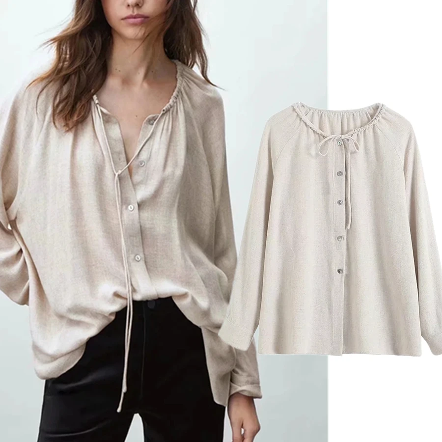 

Elmsk Indie народная рубашка женская винтажная бандажная блузка женская мода 2021 льняная Повседневная английская модная простая блузка женские топы