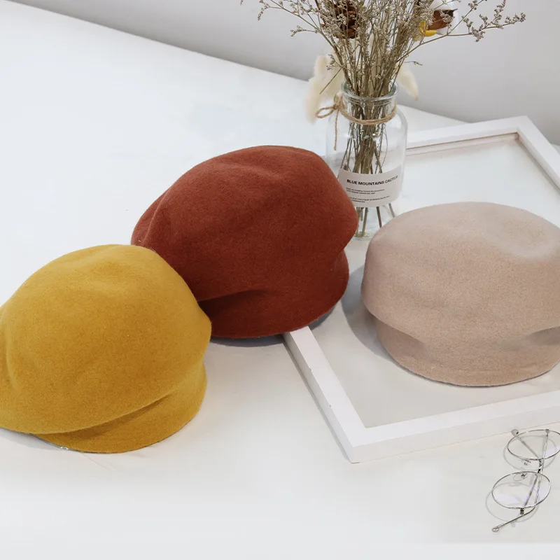 

Зимняя женская универсальная Кепка с ворсом, Универсальный Молодежный шерстяной берет, однотонный теплый берет для взрослых