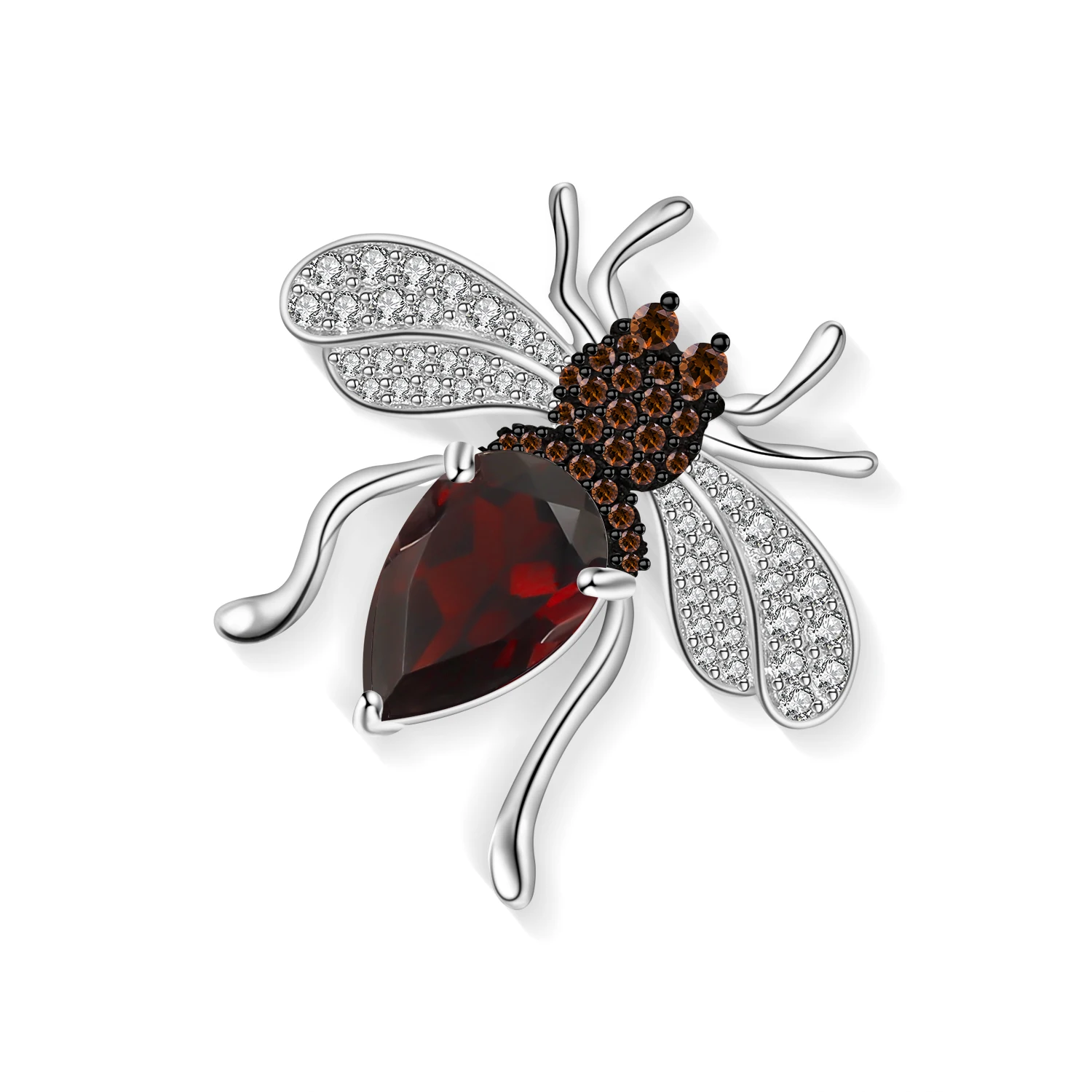 

GEM'S BALLET 3.1Ct Natural Red Garnet Gemstone Pin Brooch Jewelry Luxury For Women 925 Sterling Sliver Beautiful Bee Brooches
