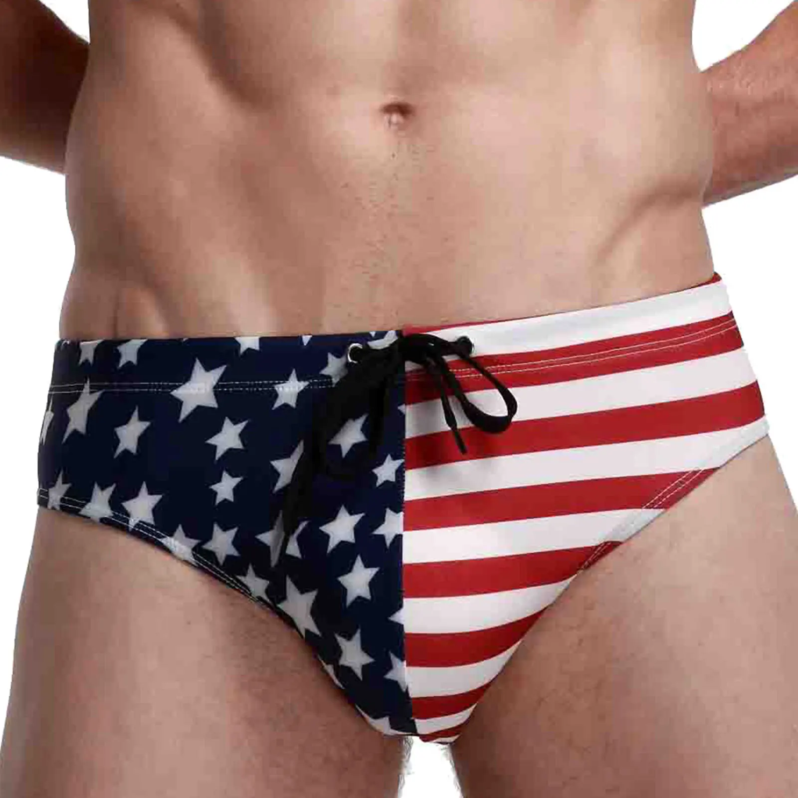 

Swimwear Mens Swimsuit Low Waist Elastic Waistband Drawstring Tie Closure Printes Swimming Briefs Underwear for Beach Sports