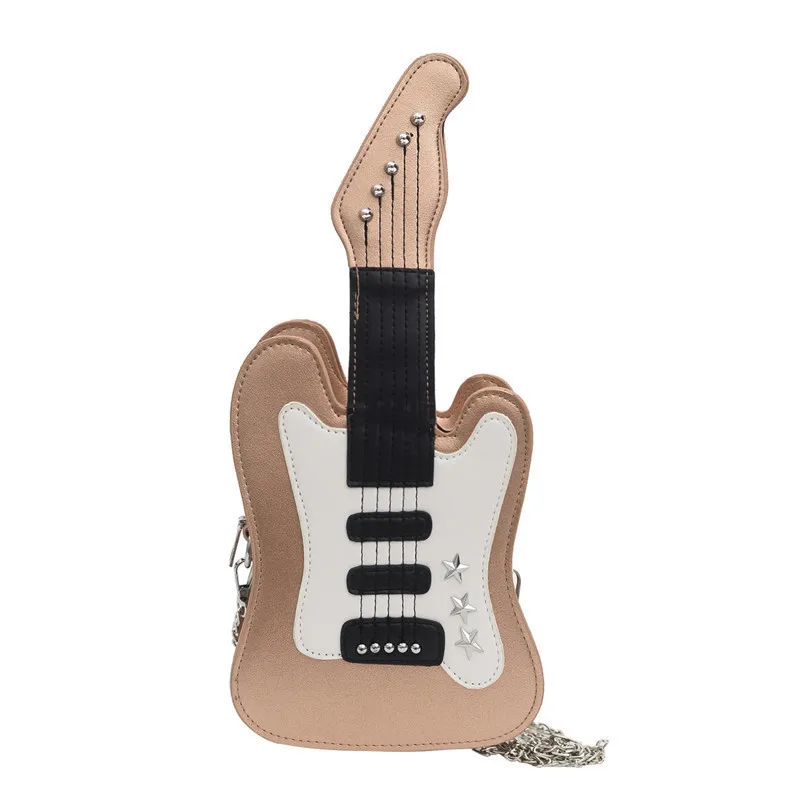 

Bag 2020 new cute cartoon guitar shoulder bag creative women chain messenger bag personality contrast color female bag