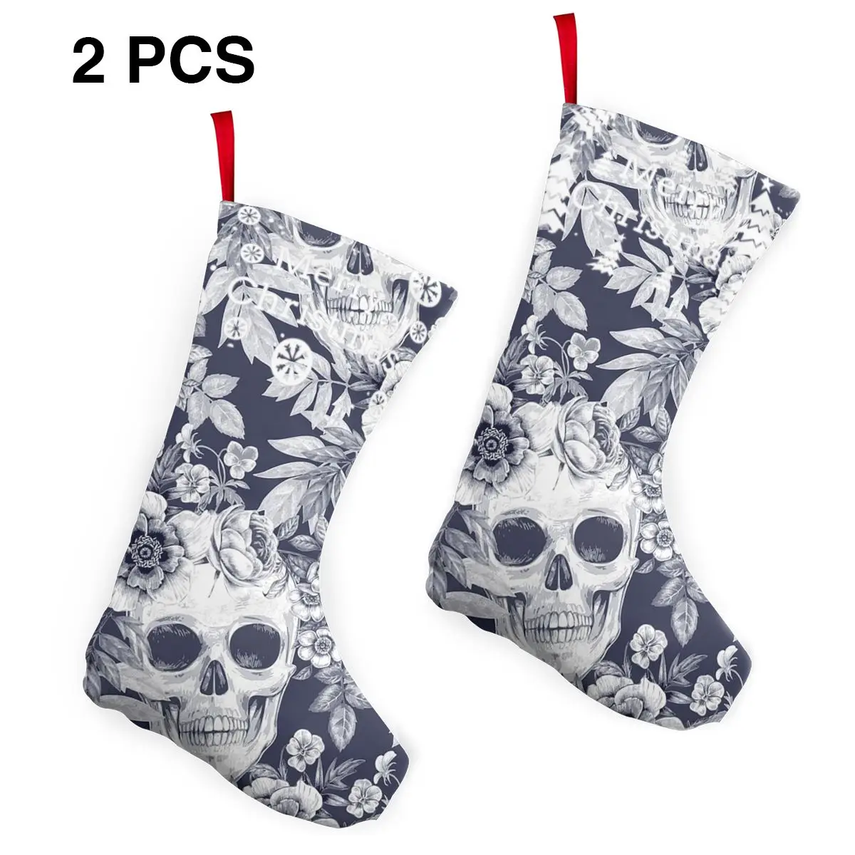 

Smile Skull With Leaf Flowers Christmas Stockings Home Decor Christmas Hanging Bags Xmas Tree Decorations Party Supplies