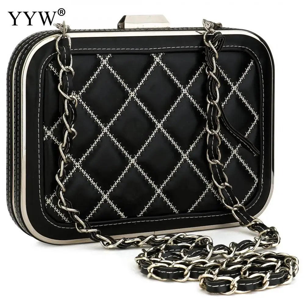 

Black Big Plaid Clutch Bag For Womens Sewing Thread Crossbody Bags With Ladies Handbags Vintage Famous Brand Shoulder Purse Box