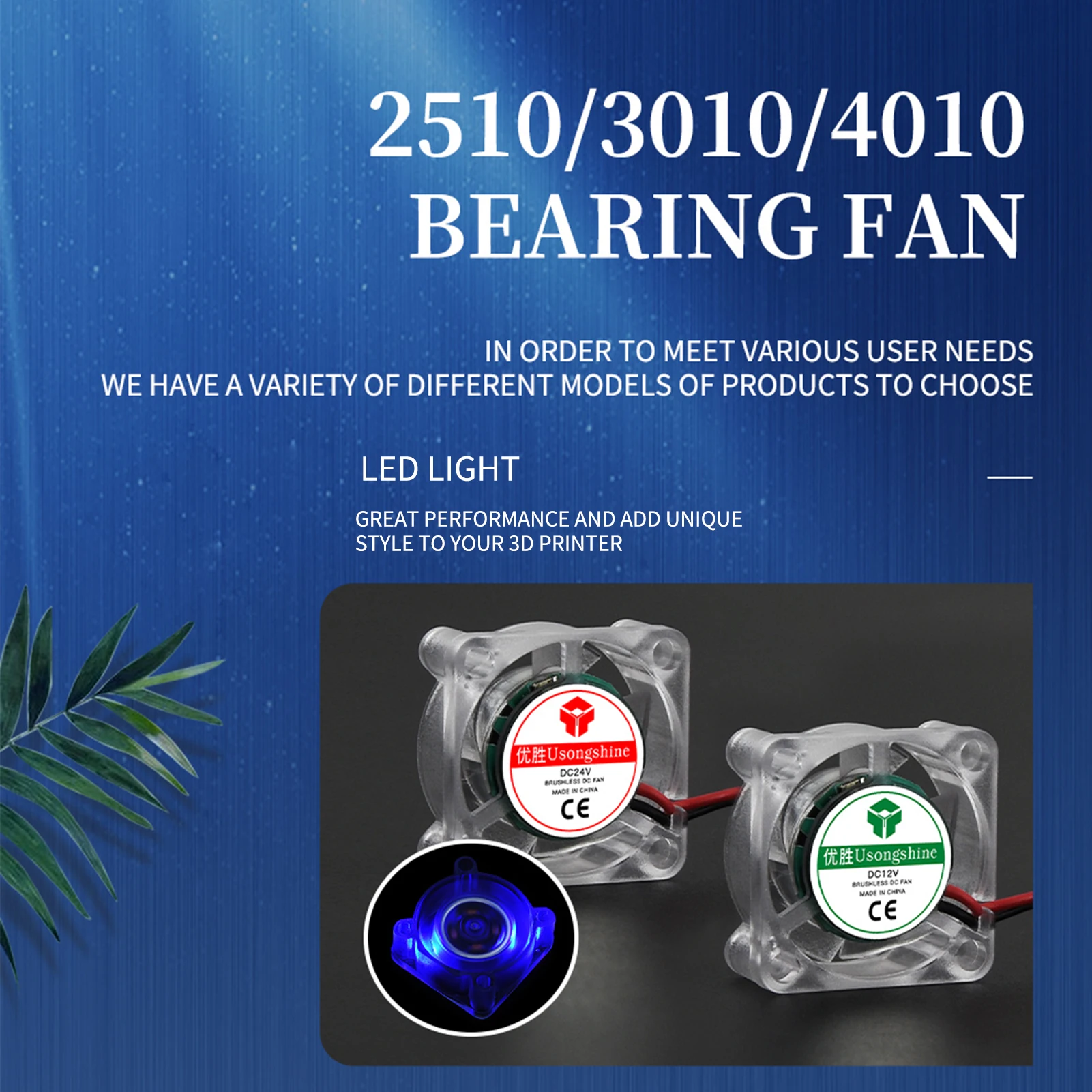

Brushless Cooling Fan Luminous Hydraulic Bearing Fan High Speed Low Noise 25x25x10mm DC 24V with LED Light