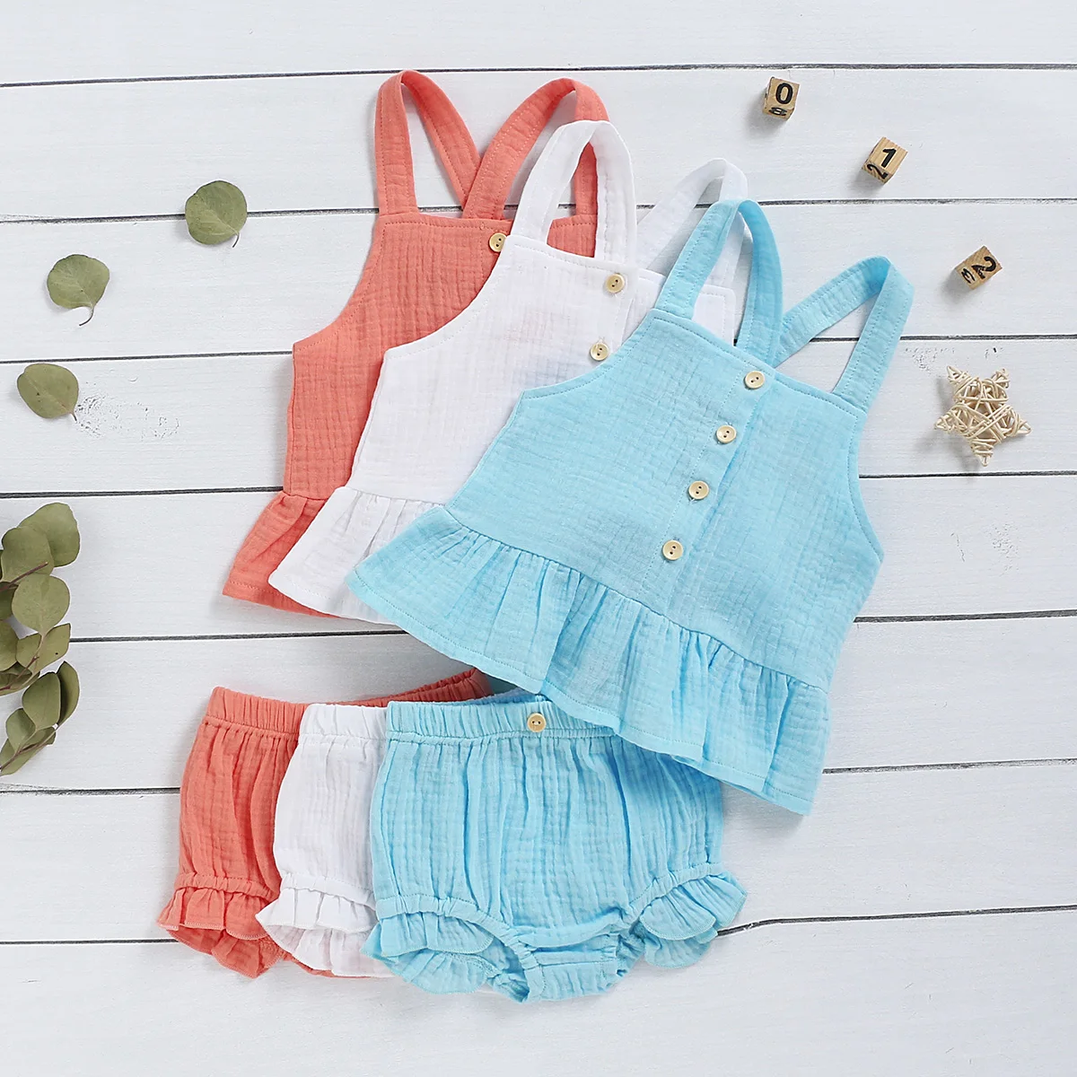 

AA 2020 Girls Clothes Holiday Solid Color Crop Top Shorts Ruffle Infant Baby Girls Clothing Two Piece Set Girl Costume