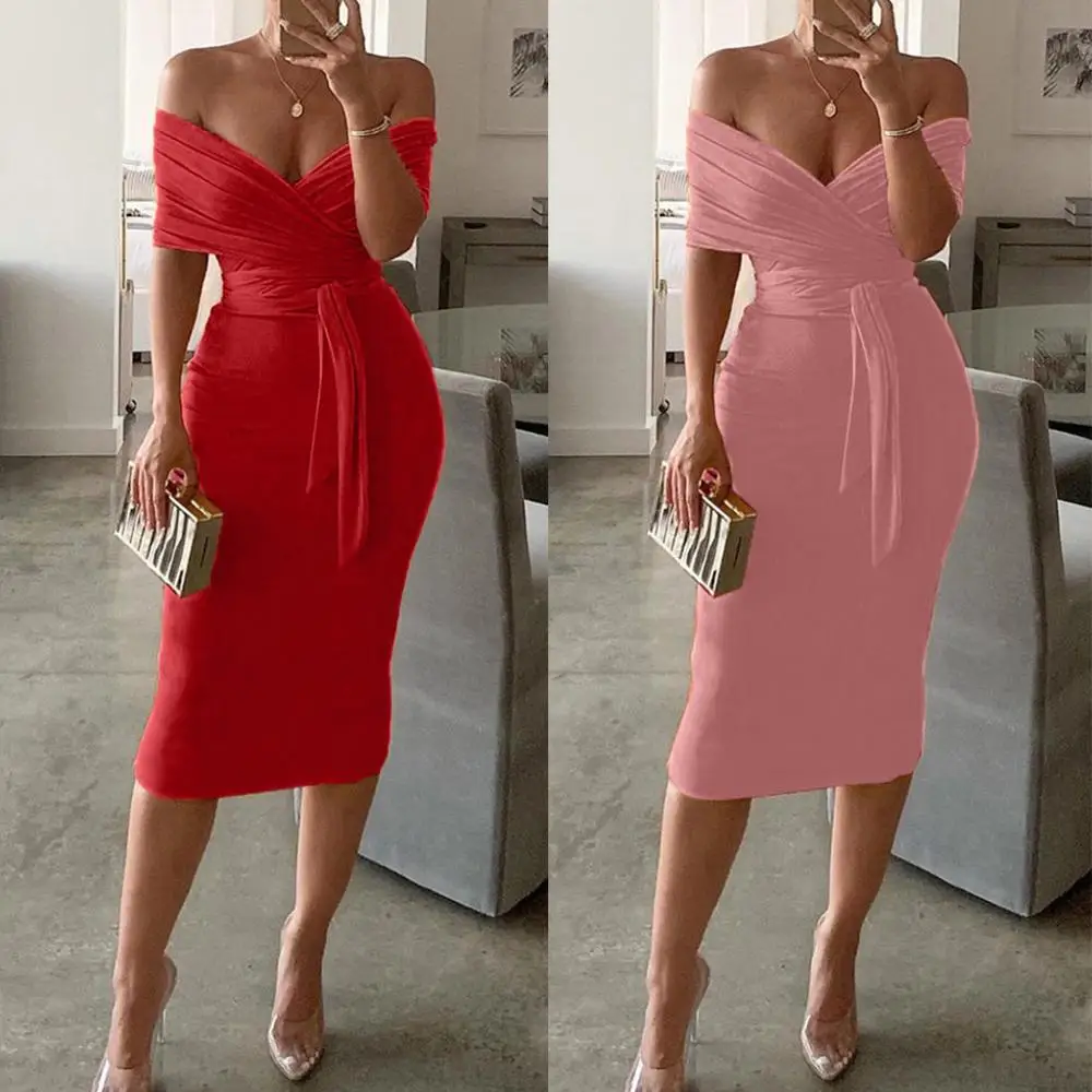 Женское Бандажное платье с открытыми плечами без бретелек открытой спиной на