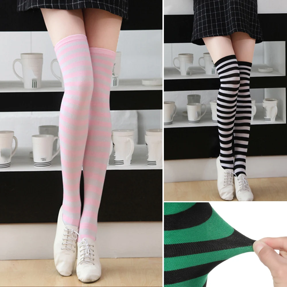 

Fashion Casual Warm Knitted Cotton Stripe Stockings Over Knee Thigh High Long Socks
