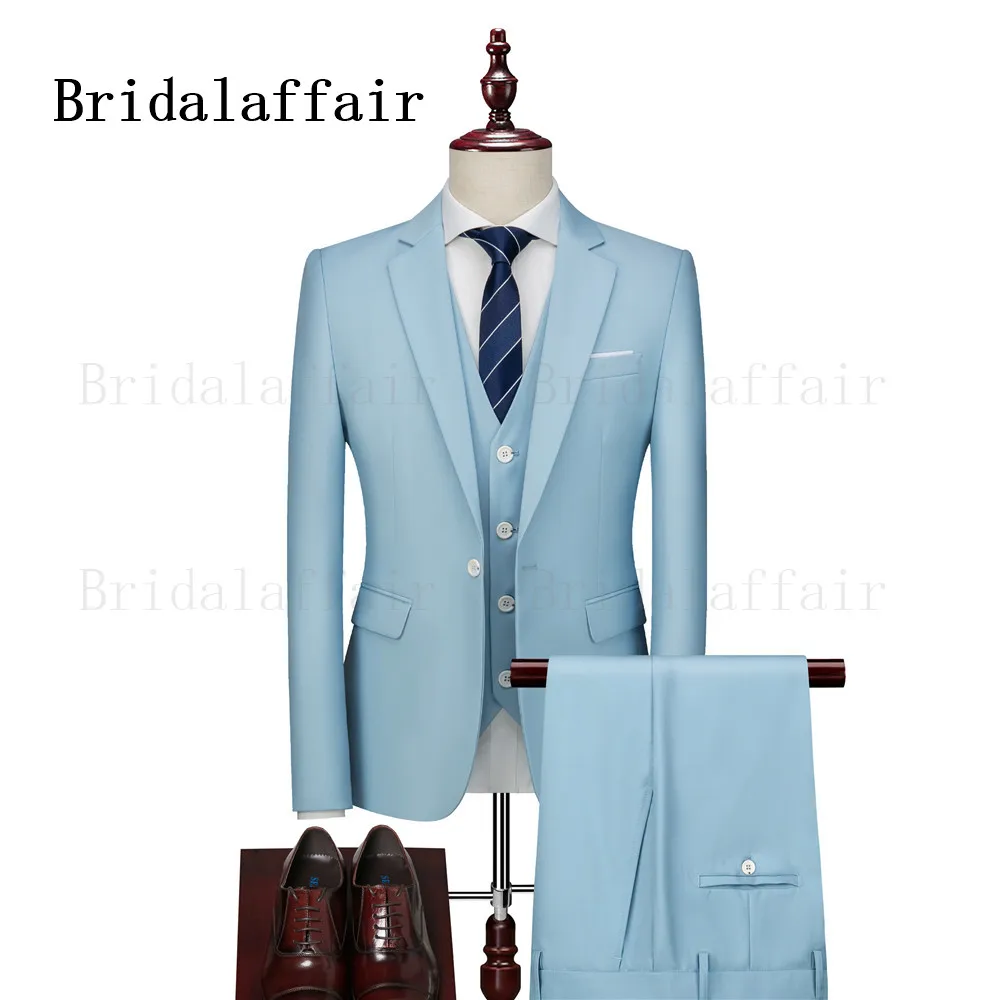 Bridalaffair Небесно-Голубой Gentlemen костюмы Тонкий дизайн одна кнопка Блейзер жилет
