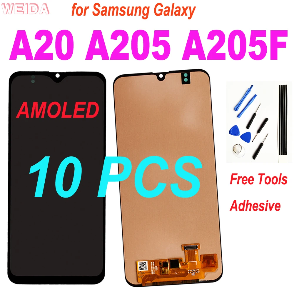 ЖК дисплей AMOLED 6 4 дюйма для Samsung Galaxy A20 A205 SM A205F A205FN 10 шт. с сенсорным экраном