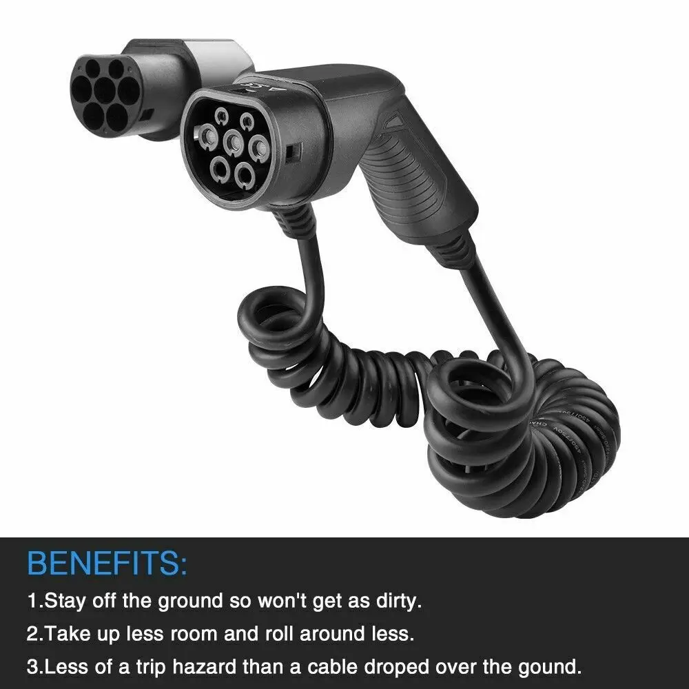 

MOREC IEC 62196-2 EV Charging Coiled Cable For Stations Electric Car Spiral Cord Charger Type 2 To Type 2 32A 7.2KW 5m Black