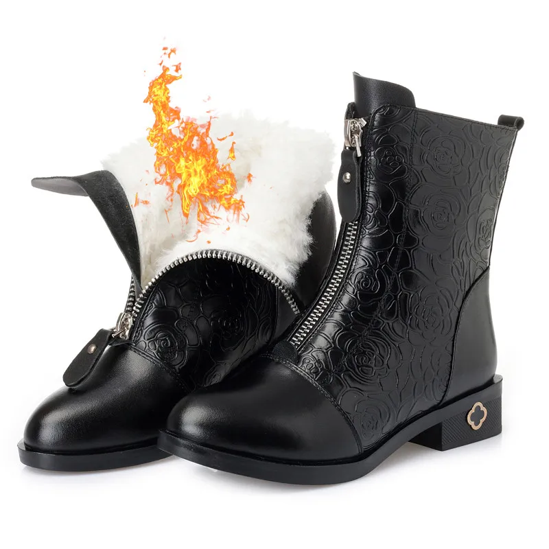 Женские Теплые ботильоны ASUMER черные из натуральной овечьей кожи на молнии