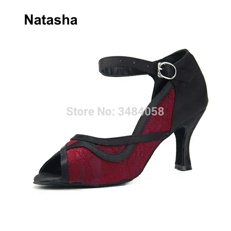 Танцевальные туфли Natasha GB для латиноамериканских танцев черные кружевные