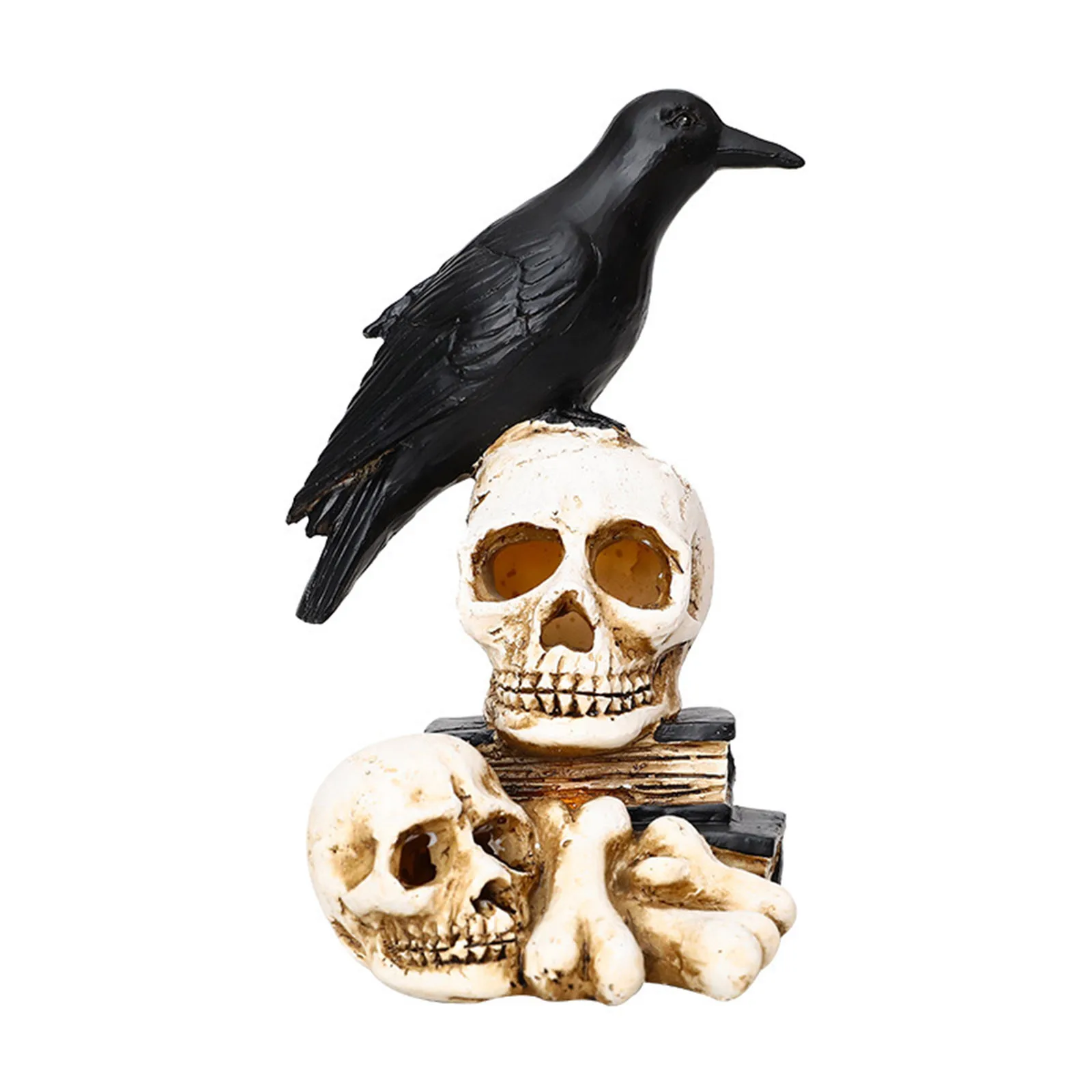 

Raven On Skull Halloween Decoration Glowing Resin Skeleton Statue Creative Props for Home Garden Courtyard AUG889