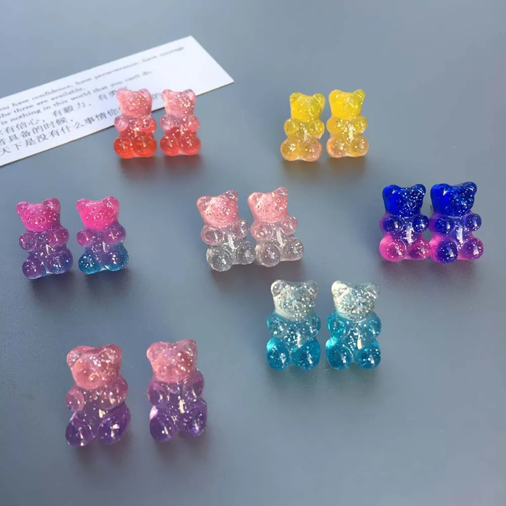 Мини многоцветные желе Gummy модные забавные медведи серьги для женщин милые