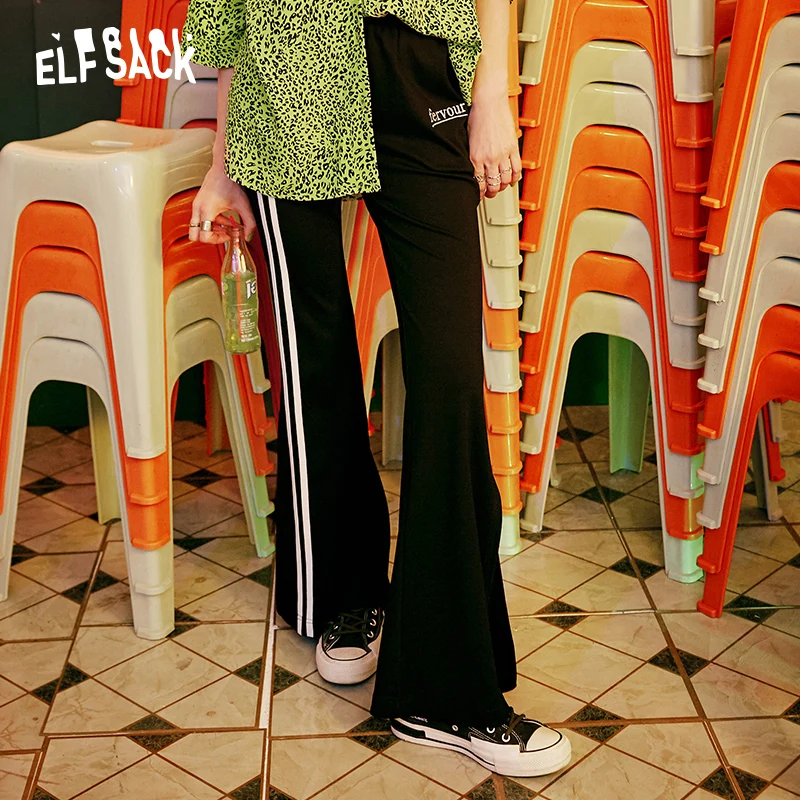 ELFSACK Ретро стиль повседневные женские расклешенные брюки 2019 осенняя мода средняя