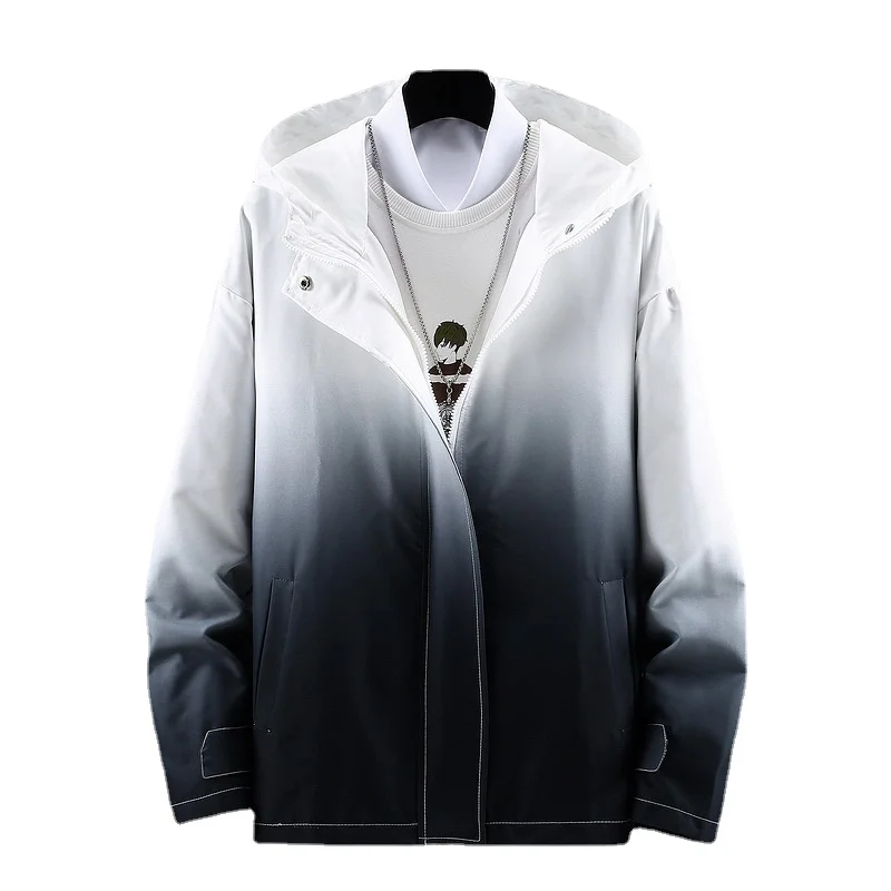 

5XL Men's Spring and Autumn New Jackets Hoodie High Street Trendy Printing Cargo Coat Gradient Color Windproof Pilot Jacket Male