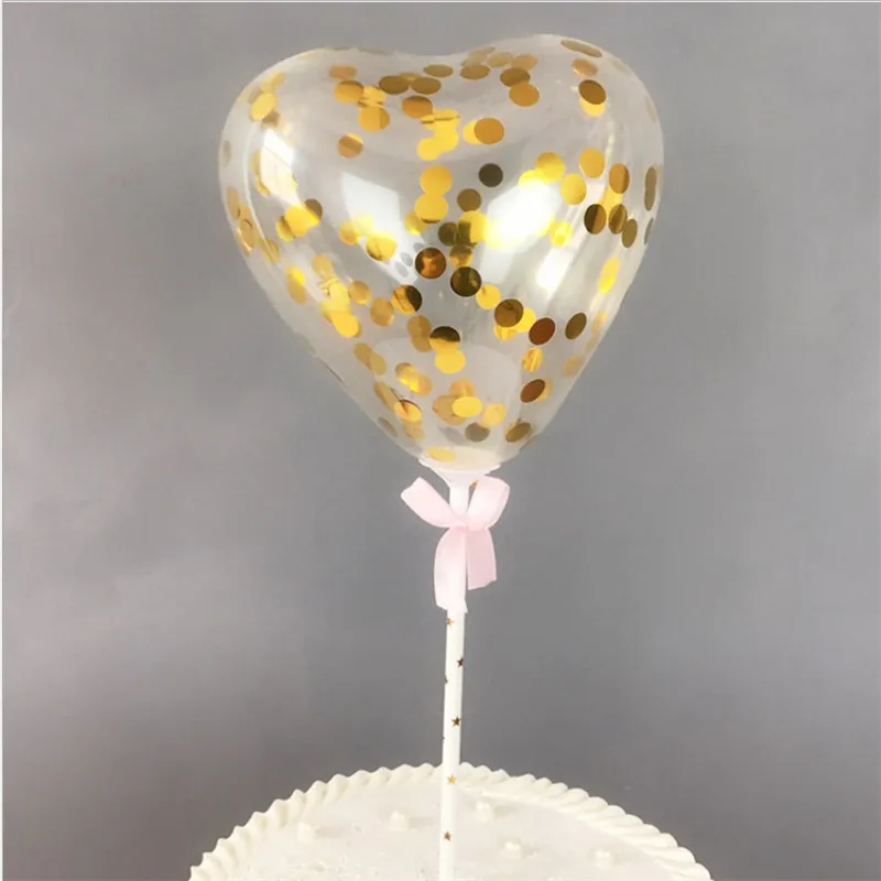 Heart gold 1pcs Cakelove 5 дюймов воздушный шар "Конфетти" торт Топпер украшение с соломенной лентой стол детский душ один день рождения шары для свадебной вечеринки - Цвет: Heart gold 1pcs