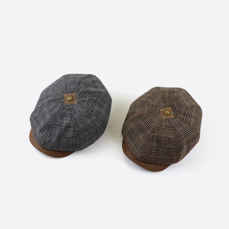 New Hat Autumn and Winter Men's British Style Octagonal Hat Retro Stitching Contrast Color Newsboy Hat Berets Outdoor Warm Hat