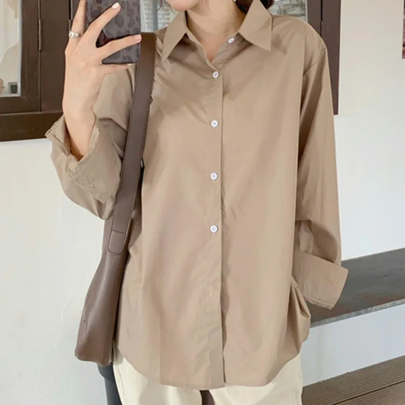 Рубашка цвета хаки с длинным рукавом дизайнерская женская рубашка для ранней