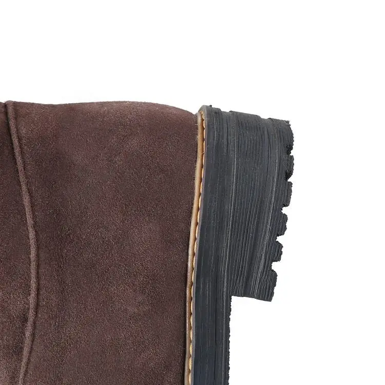 Сапоги женские Зимние ботфорты на низком каблуке женская обувь коричневого