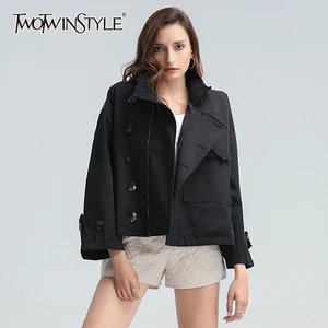 Женская ветровка TWOTWINSTYLE, широкий Тренч с длинным рукавом и воротником-стойкой, Осень-зима 2022
