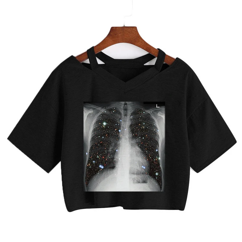 

Женская футболка в готическом стиле, винтажная свободная футболка с коротким рукавом, V-образным вырезом и принтом в виде сердечек, бабочек