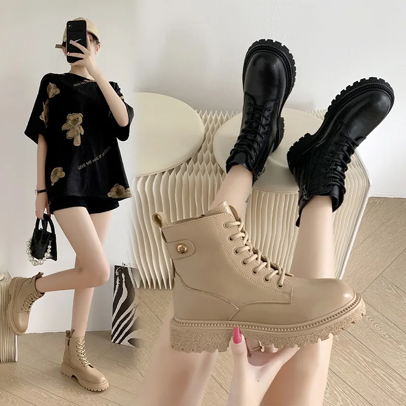 

Martin Boots Women's Lace-up 2020 Autumn/winter New Thin Single Boots British Style Thick-soled Online Celebrity Fashion Elastic