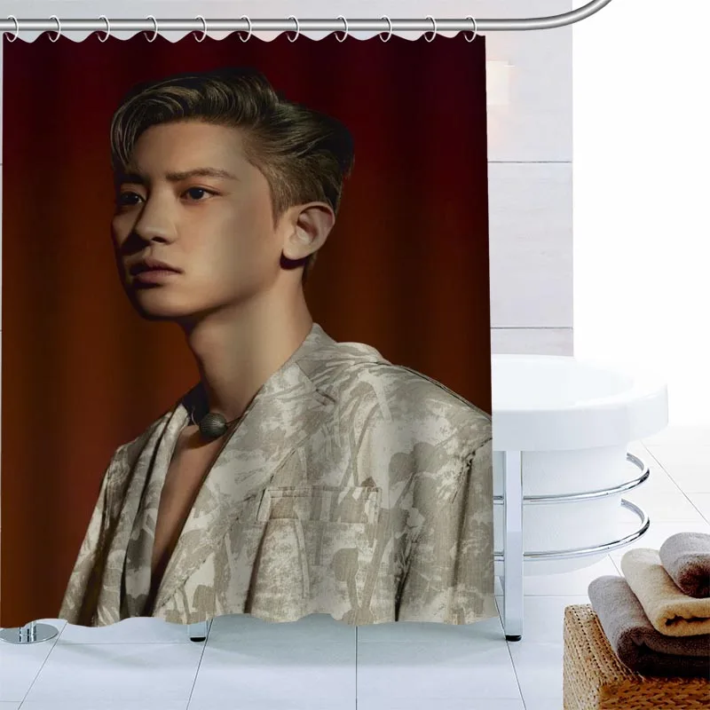 Занавеска для душа Kpop Exo 12 крючков ткань из полиэстера 3D-печать водонепроницаемая
