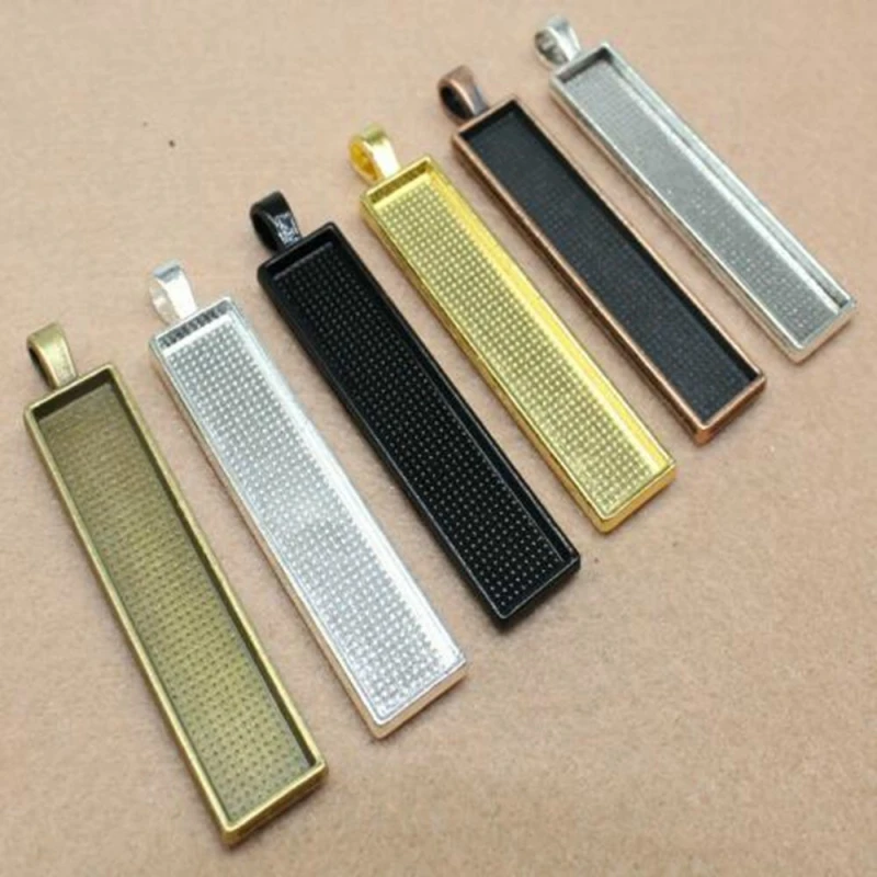 

10 Pcs Cameo Glass Cabochon Frame Blank DIY 10*49mm Rectangle Pendant Tray AAA1120