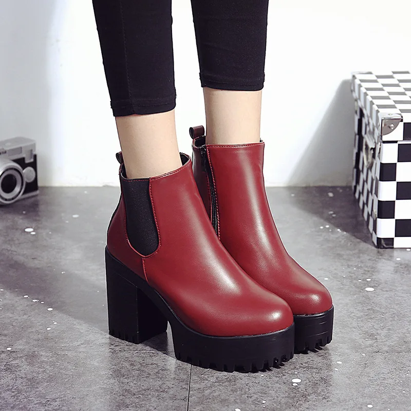 

heel shoes New autumn and short thick winter waterproof platform Plush women's boots round head