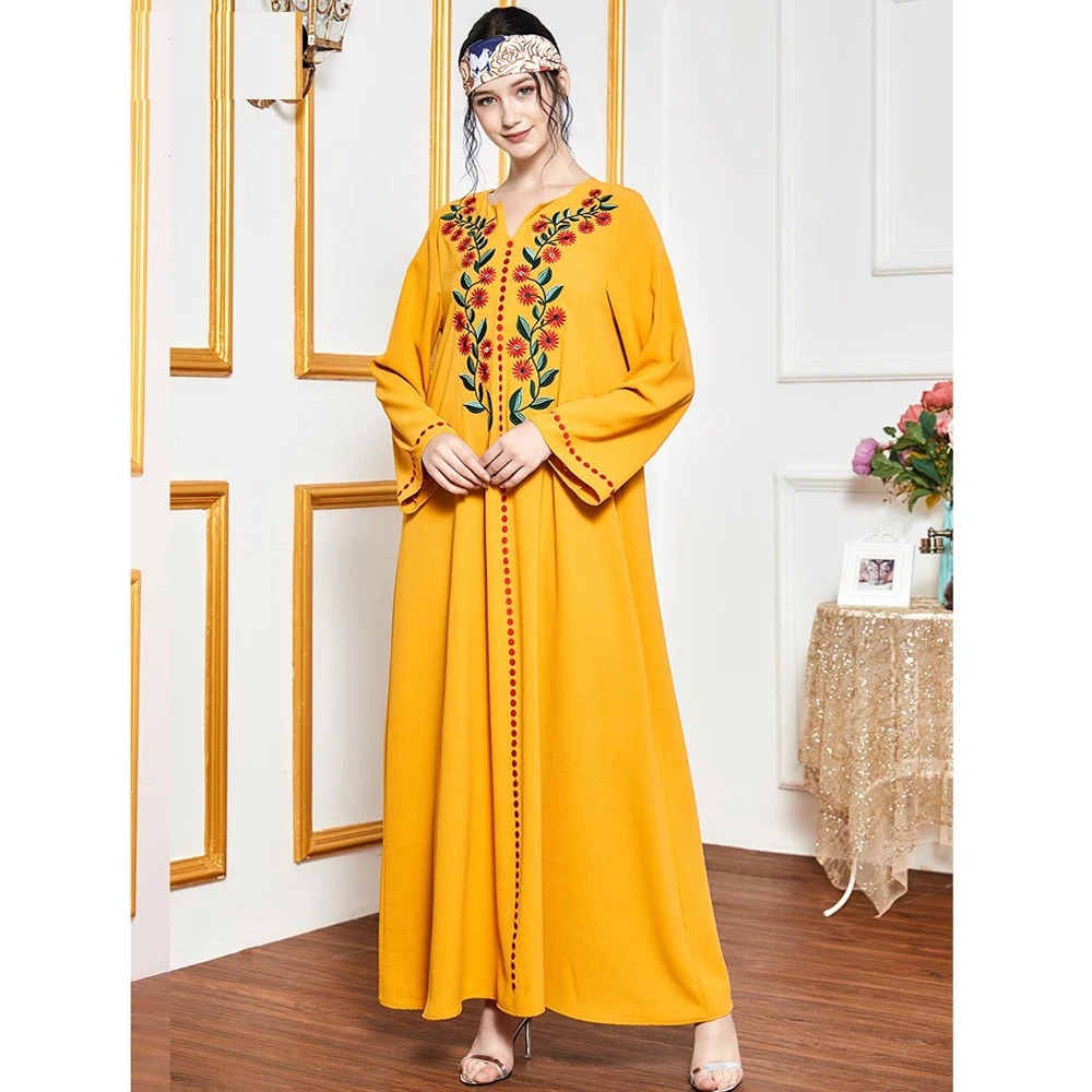 

Plus Size Muslim Women Embroidery Long Dress Abaya Ethnic Arab Jilbab Loose Casual Kaftan Islamic Maxi Robe Turkish Middle East