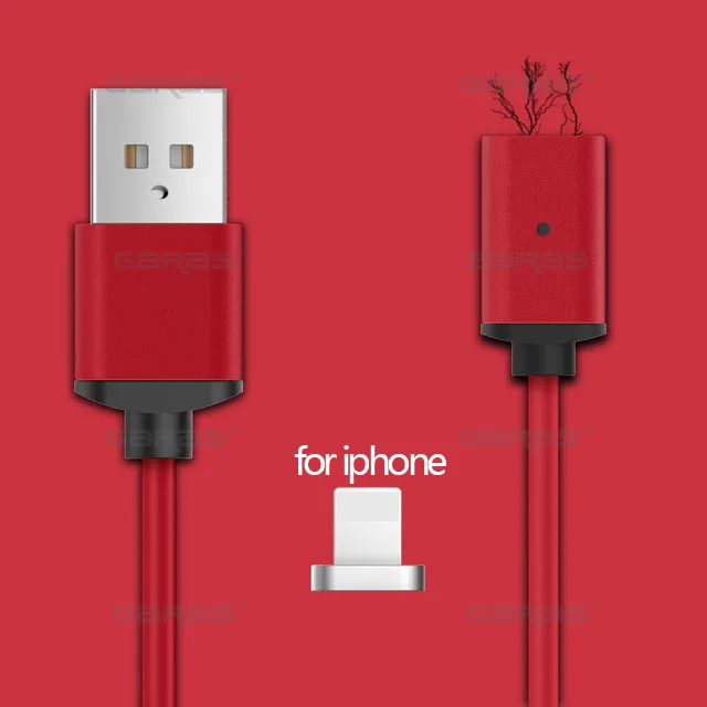 red ios GARAS USB Type C/IOS/Micro USB 3IN1 магнитный кабельТип-C USB-C быстро Зарядное устройство адаптер Магнит кабель для iphone Кабели для мобильных телефонов - Цвет: red ios